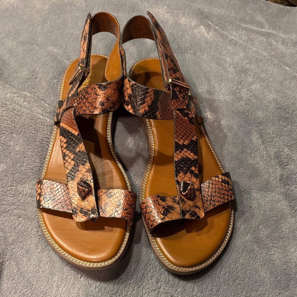 Franco Sarto Brown Snake-Print Leather Sandals - Picture 2 of 8